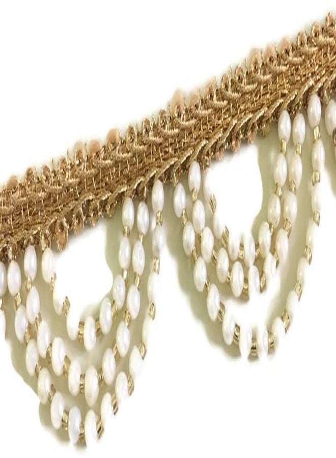 DaSync Offwhite Pearl Cream Colour Tassel Latkan Hanging,Fringe Golden Beads Jhallar Laces And Border Material Zhallar Dresses,Blouse,Dupatta,Sari,Choli,Chunni,Sarees,Lehenga,Suits,Curtains,9 Meters - Image 4